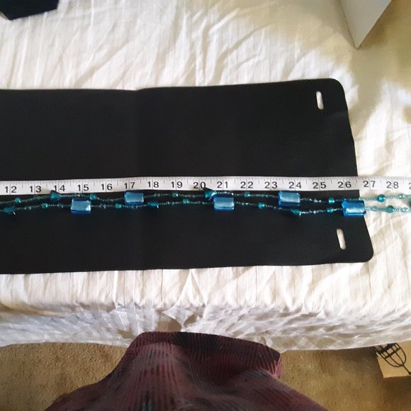 Blue Glass Bead Long Necklace Varid Blue Blue/Green Stones - Picture 8 of 8